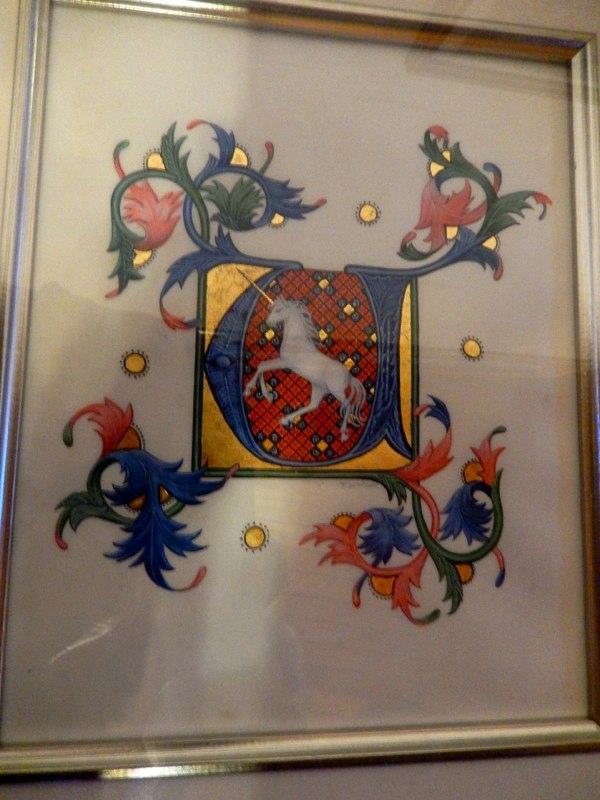 Illuminated letter 'U' with unicorn by CSO member Kathryn Finter