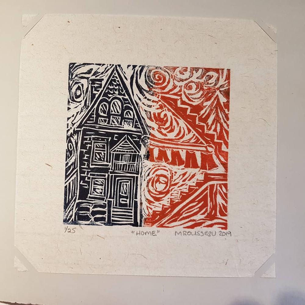 Madeleine RousseauBook binding project that includes some printmaking, calligraphy (sumi ink and folded pen), paste paper making and a book binding technique called secret Belgian binding.